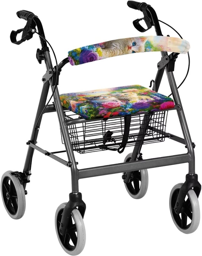 LedBack Walker Seat Cover Cute Cats Floral Rollator Seat & Backrest Cover Walker Dust Cover Stylish Walker Decorations - Image 3